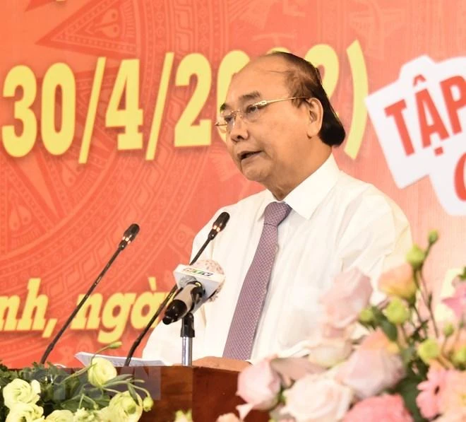 Chủ tịch nước Nguyễn Xuân Phúc phát biểu tại buổi họp mặt. Ảnh: TTXVN