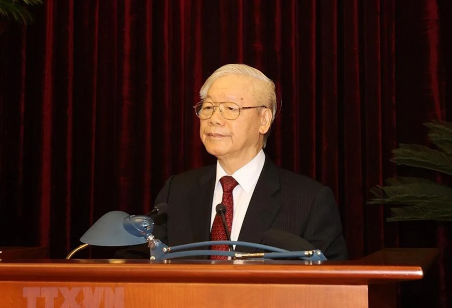 Tổng Bí thư Nguyễn Phú Trọng phát biểu bế mạc Hội nghị. Ảnh: TTXVN