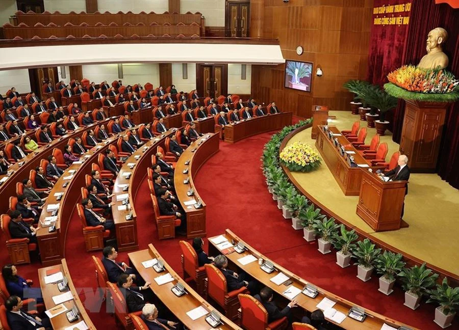 Tổng Bí thư Nguyễn Phú Trọng phát biểu bế mạc hội nghị. Ảnh: TTXVN