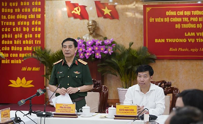 Đại tướng Phan Văn Giang phát biểu tại buổi làm việc. Ảnh: BQP