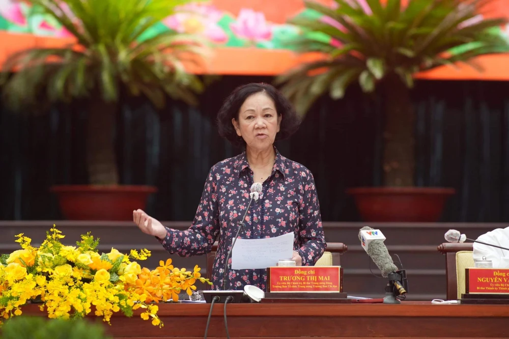 Trưởng Ban Tổ chức Trung ương Trương Thị Mai phát biểu tại buổi hội thảo. Ảnh: HỮU HẠNH