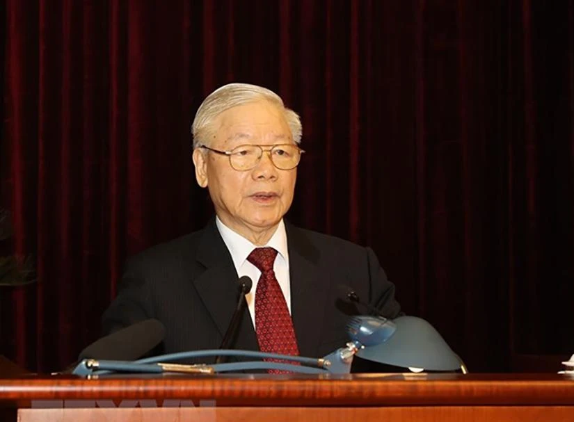 Tổng bí thư Nguyễn Phú Trọng phát biểu tại Hội nghị lần 5 Ban Chấp hành Trung ương Đảng khoá XIII được khai mạc ngày 4-5. Ảnh: TTXVN Tổng bí thư Nguyễn Phú Trọng phát biểu tại Hội nghị lần 5 Ban Chấp hành Trung ương Đảng khoá XIII được khai mạc ngày 4-5. Ảnh: TTXVN