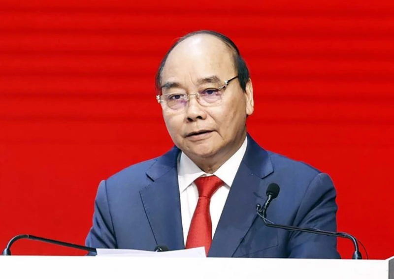 Chủ tịch nước Nguyễn Xuân Phúc phát biểu tại Đại hội. Ảnh: TTXVN