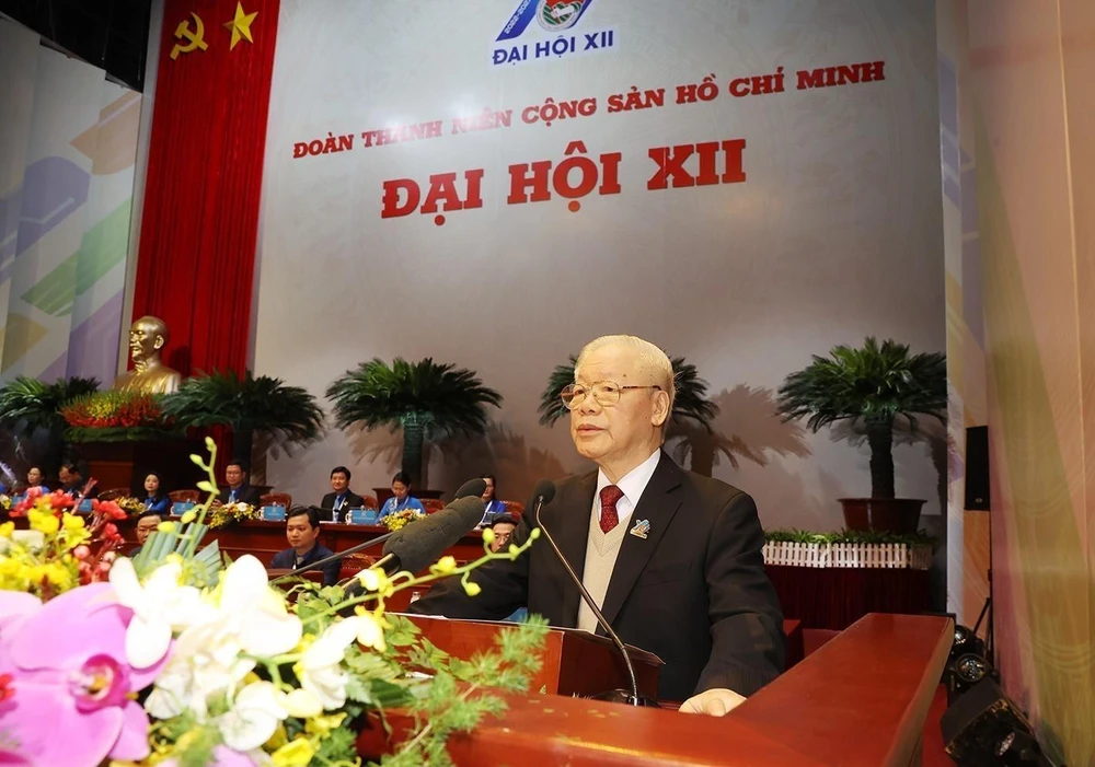 Tổng Bí thư Nguyễn Phú Trọng phát biểu chỉ đạo Đại hội đại biểu toàn quốc Đoàn Thanh niên Cộng sản Hồ Chí Minh. Ảnh: TTXVN