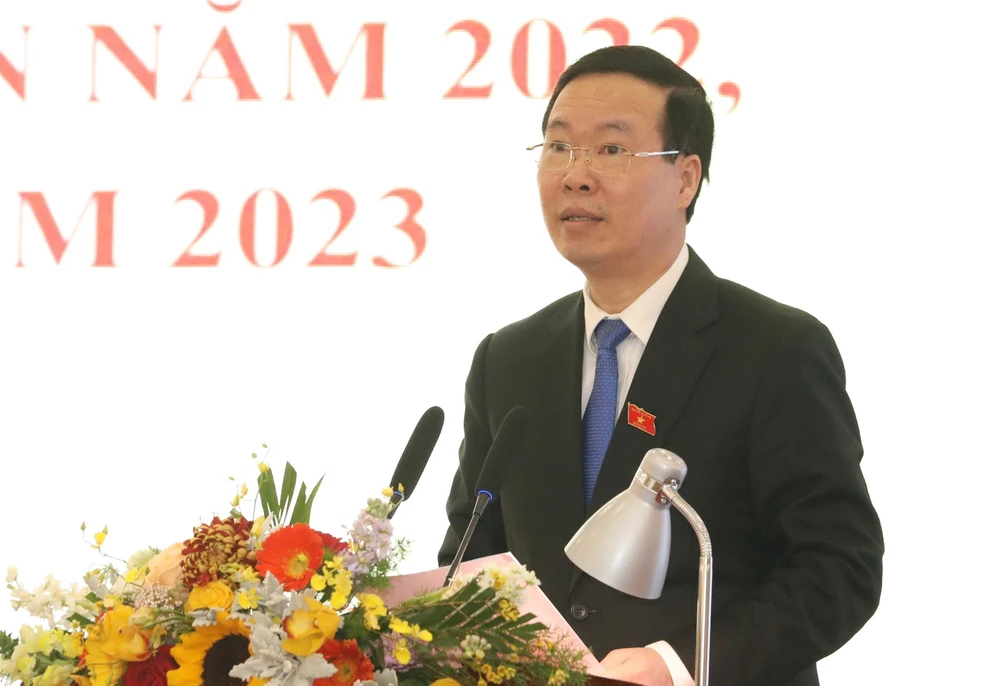 Ủy viên Bộ Chính trị, Thường trực Ban Bí thư Võ Văn Thưởng phát biểu tại hội nghị. Ảnh: TTXVN