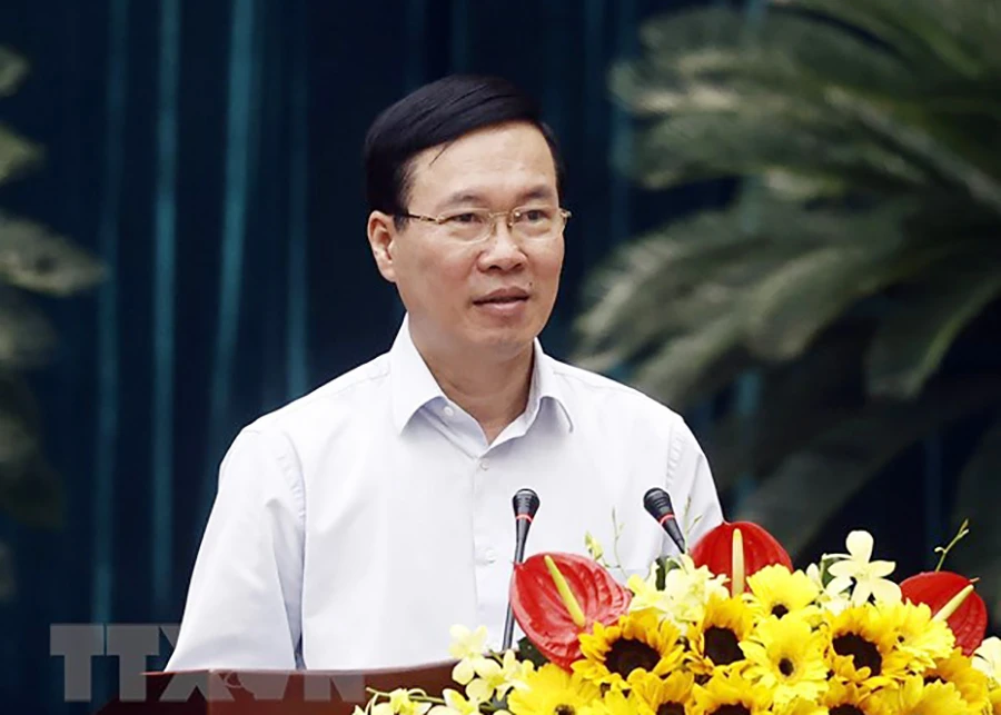 Chủ tịch nước Võ Văn Thưởng phát biểu tại hội nghị. Ảnh: TTXVN