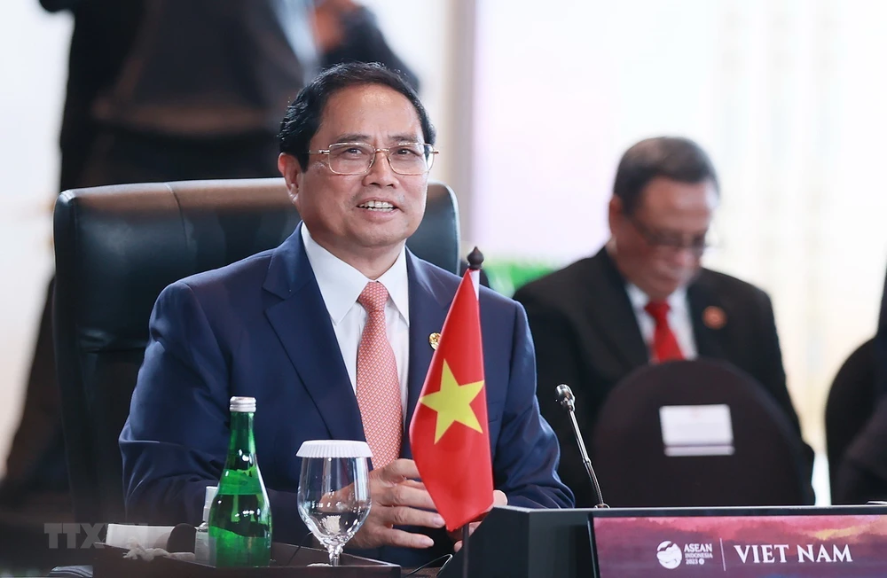 Thủ tướng Phạm Minh Chính tham dự Phiên Đối thoại giữa các lãnh đạo ASEAN và Nhóm công tác cấp cao về tầm nhìn Cộng đồng ASEAN sau 2025. Ảnh: TTXVN