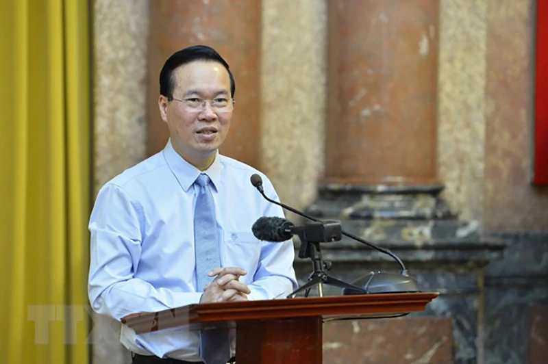 Chủ tịch nước Võ Văn Thưởng phát biểu chỉ đạo tại buổi gặp mặt. Ảnh: TTXVN