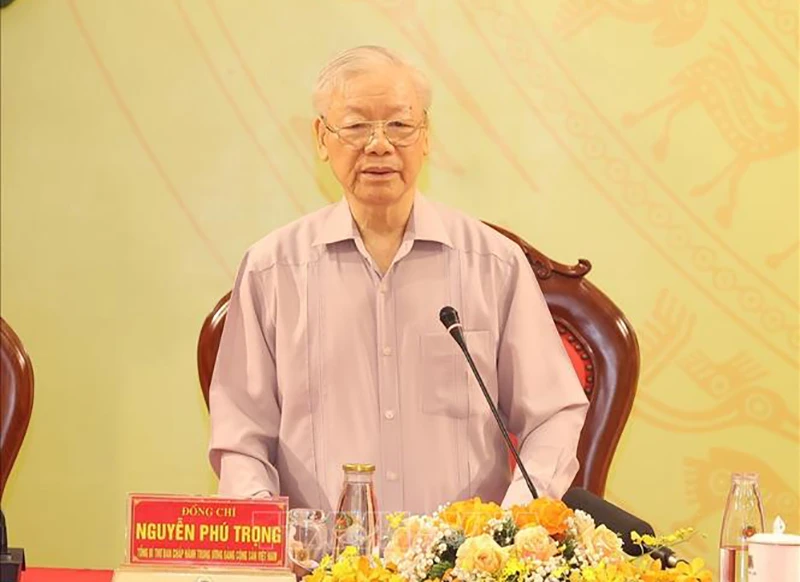 Tổng Bí thư Nguyễn Phú Trọng đến dự và phát biểu chỉ đạo hội nghị. Ảnh: TTXVN