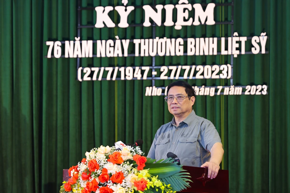 Thủ tướng Phạm Minh Chính phát biểu tại buổi gặp mặt. Ảnh: VGP