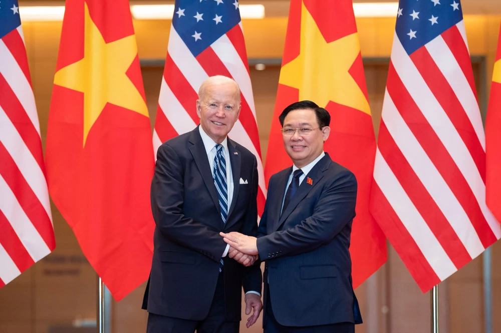 Chủ tịch Quốc hội Vương Đình Huệ hội kiến Tổng thống Joe Biden chiều 11-9. Ảnh: VGP