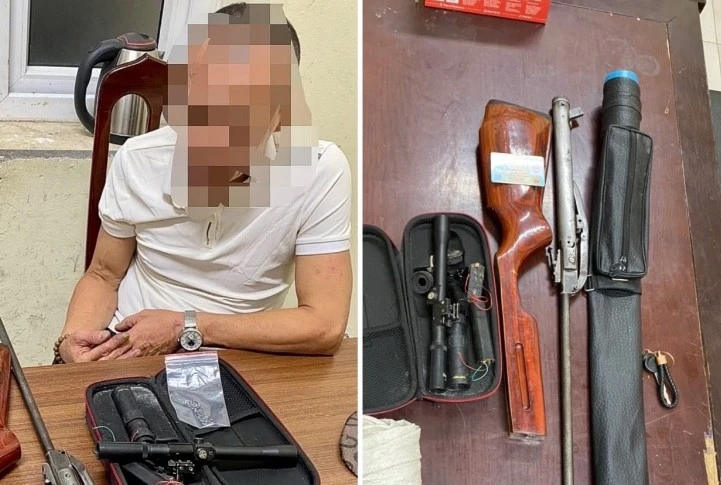 Người đàn ông mang theo súng hơi cùng 24 viên đạn đựng trong bao tải