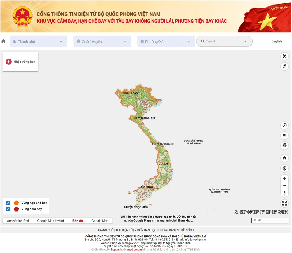 Bộ Quốc phòng công bố khu vực cấm, hạn chế tàu bay không người lái, flycam