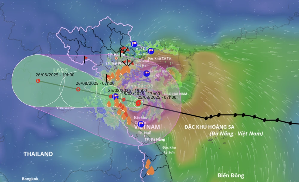 Dự báo vị trí và hướng di chuyển bão số 5. Ảnh: TTKTTVQG