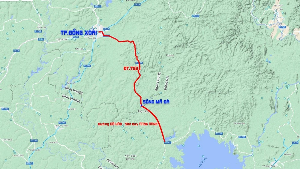 Sơ đồ toàn tuyến quốc lộ 13C từ TP Đồng Xoài tới Quốc Lộ 1A (xuyên lõi Khu bảo tồn Thiên nhiên - Văn hoá Đồng Nai). Đồ hoạ: VÕ NGUYÊN