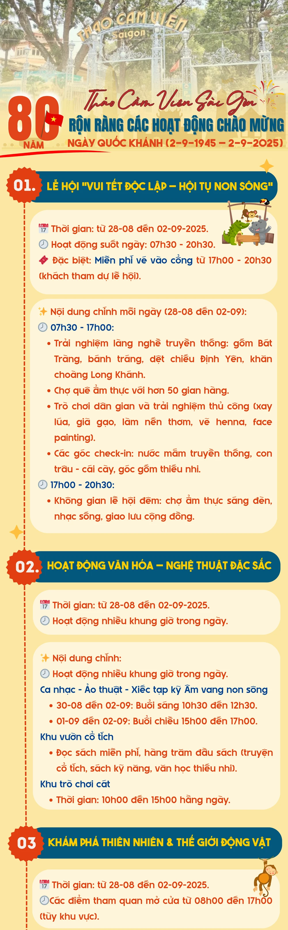 Infographic: Miễn vé vào Thảo Cầm Viên dịp 2-9 cùng hàng loạt lễ hội hấp dẫn