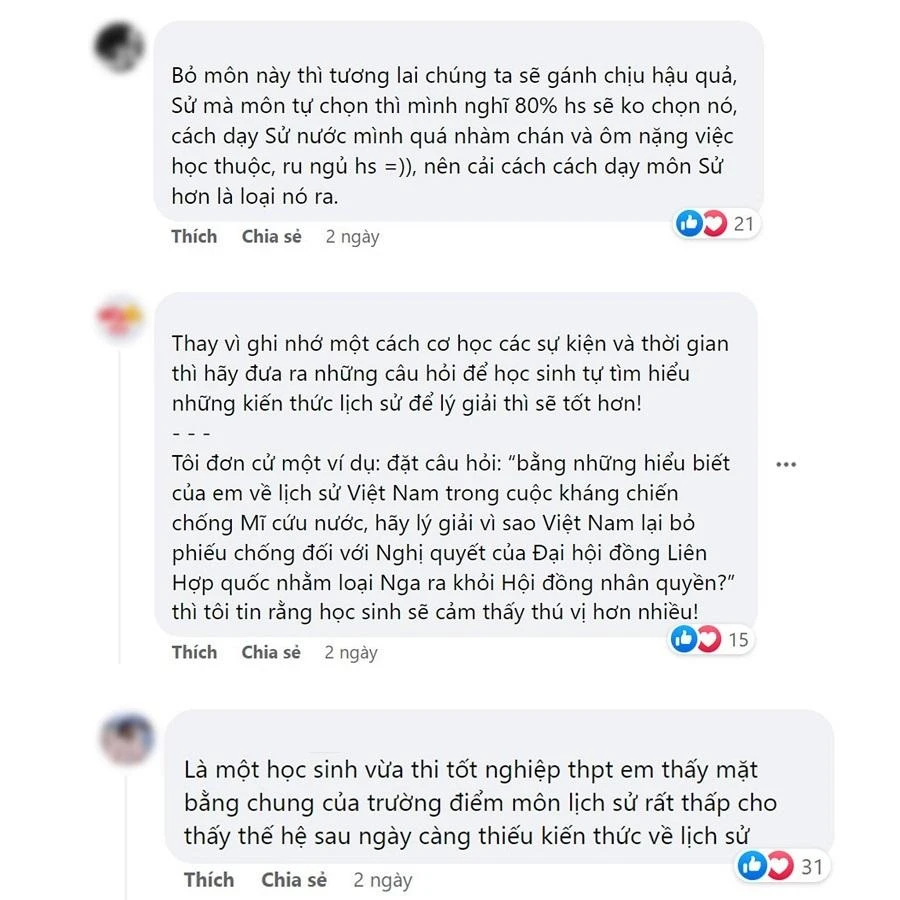 Quan điểm của giới trẻ đưa ra kiến nghị giải pháp và lo lắng cho tương lai môn Lịch sử. Ảnh: DL