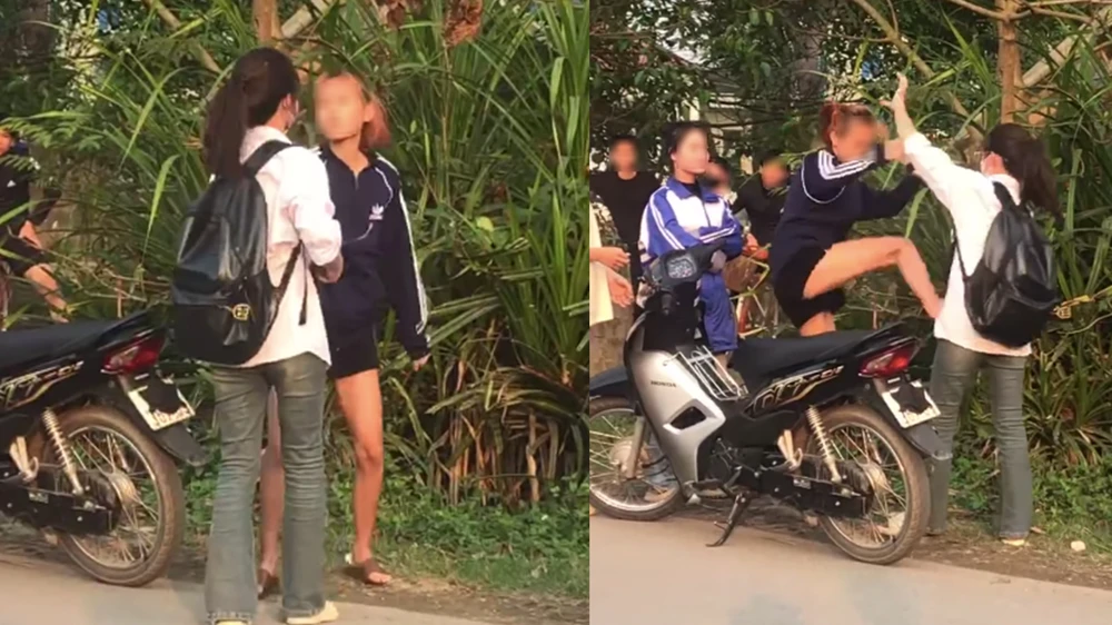 Hai nữ sinh đánh nhau trong sân trường, ra đường gọi người nhà đánh tiếp 2.jpg