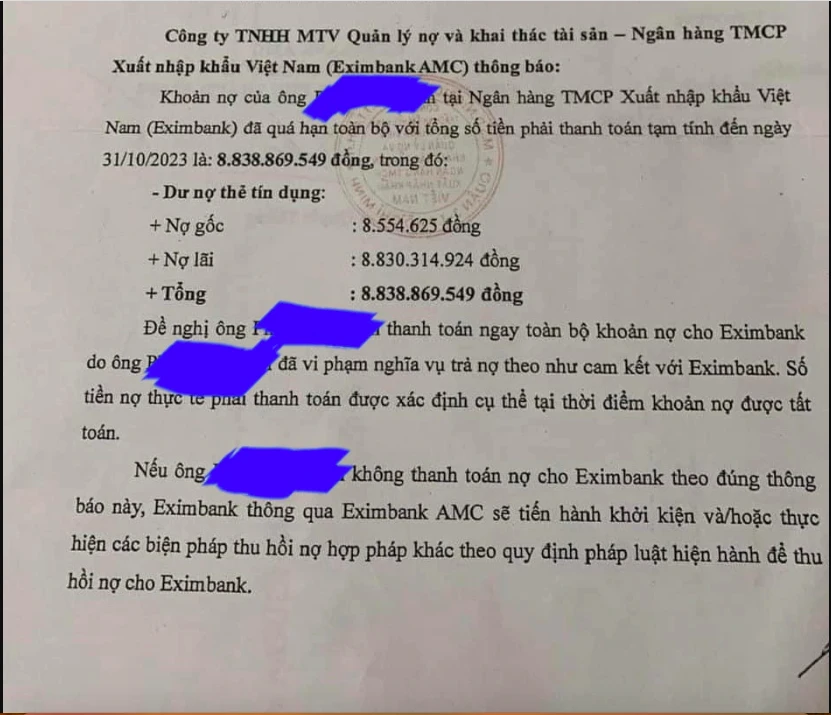 Vụ nợ thẻ tín dụng từ 8,5 triệu thành 8,8 tỉ Ngân hàng và khách hàng làm việc thế nào? 3.png