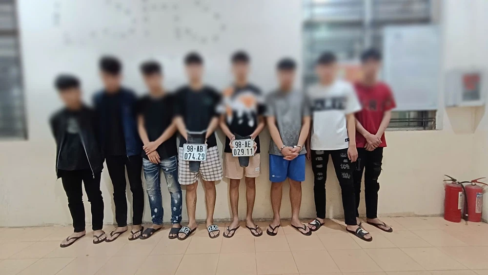 Học xu hướng trên mạng, nhóm thanh thiếu niên chặt biển số xe người đi đường.jpeg