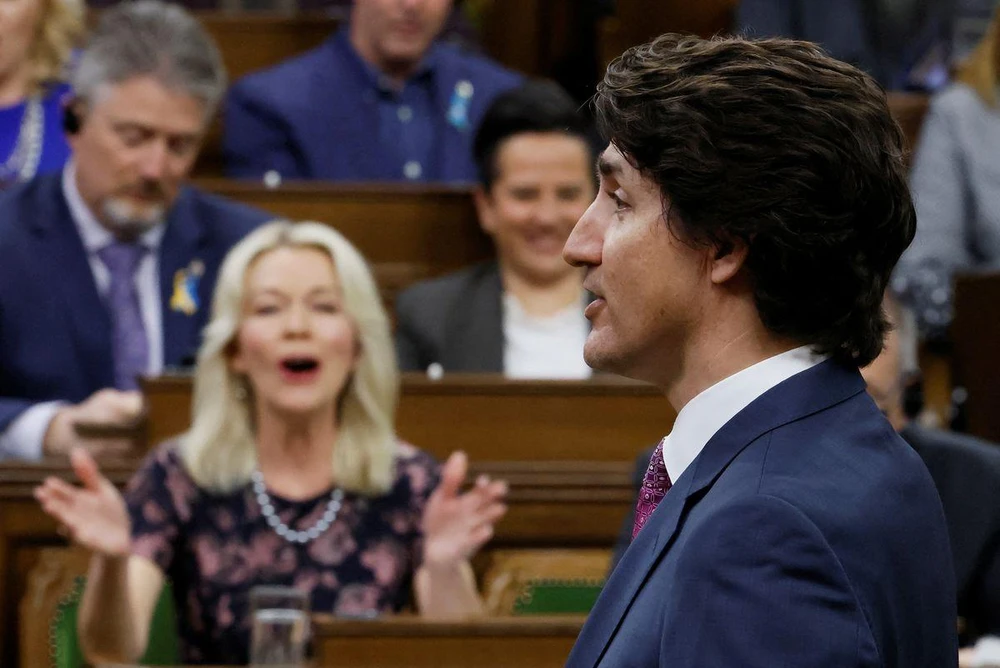Thủ tướng Canada Justin Trudeau phát biểu trước Quốc hội ở Ottawa, ngày 27-4. Ảnh: REUTERS
