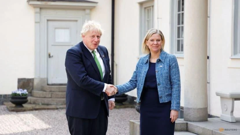 Thủ tướng Anh Boris Johnson và người đồng cấp Thụy Điển Magdalena Andersson gặp nhau tại dinh thự thủ tướng ở Harpsund, Thụy Điển, ngày 11-5. Ảnh: REUTERS