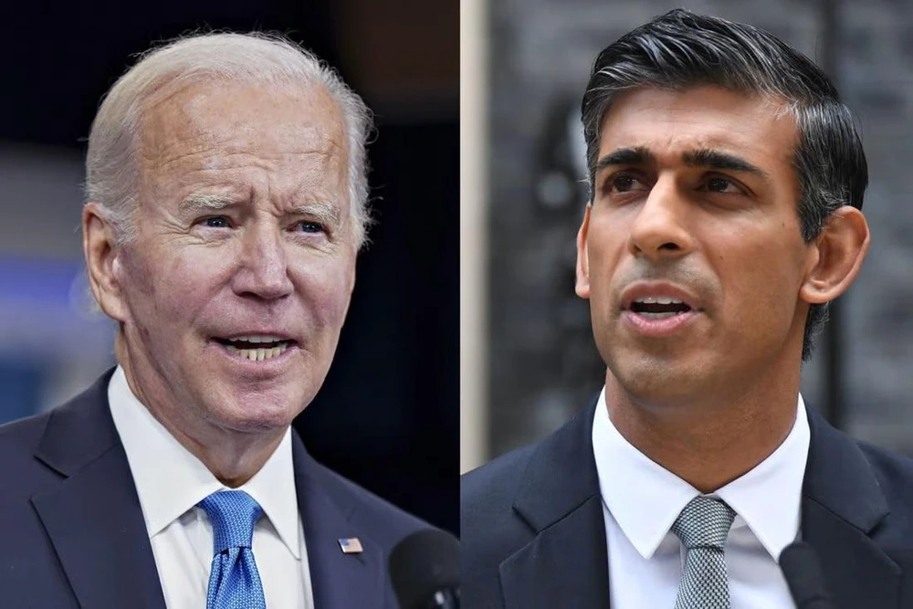 Tổng thống Mỹ Joe Biden (trái) và tân Thủ tướng Anh Rishi Sunak (phải). Ảnh: BLOOMBERG