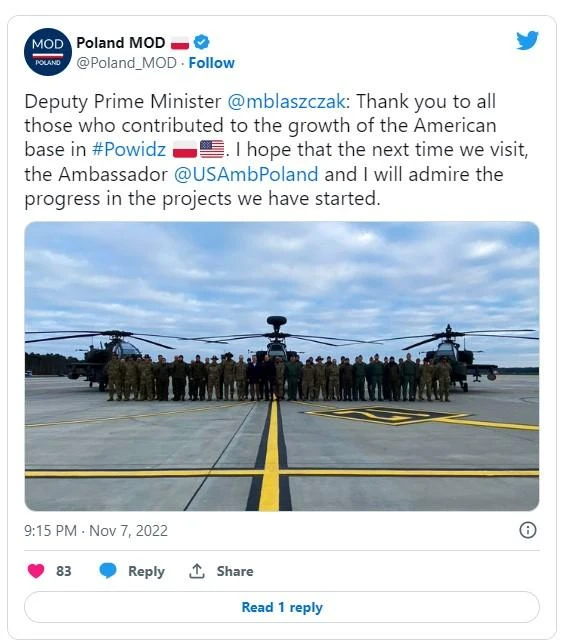 Việc mở rộng căn cứ là một phần của thỏa thuận tăng cường hợp tác quốc phòng năm 2020 giữa Mỹ và Ba Lan. Ảnh: TWITTER Việc mở rộng căn cứ là một phần của thỏa thuận tăng cường hợp tác quốc phòng năm 2020 giữa Mỹ và Ba Lan. Ảnh: TWITTER