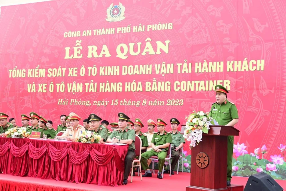 Đại tá Bùi Trung Thành, Phó Giám đốc Công an Hải Phòng phát biểu tại một sự kiện gần đây.