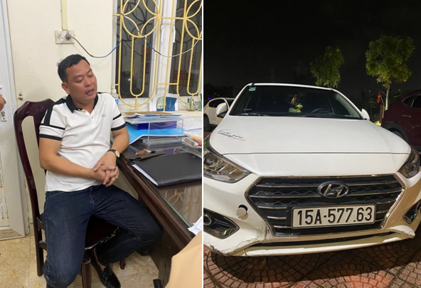 Lái xe Hoàng Văn Linh và phương tiện vi phạm. Ảnh: CA