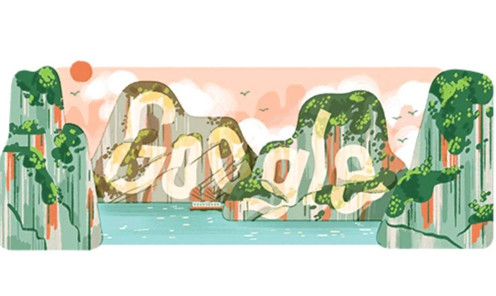 Hình ảnh vịnh Hạ Long trên thanh công cụ Google Doodle tại trang chủ của Google