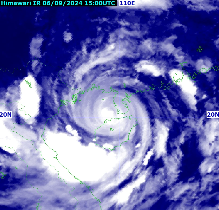 Hình ảnh bão số 3 ghi nhận lúc 22 giờ. Ảnh: Trung tâm Dự báo Khí tượng thủy văn quốc gia