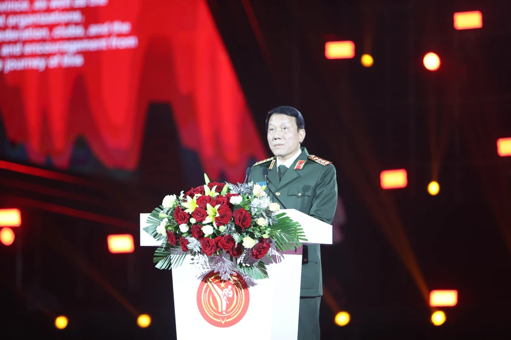 Đại tướng Lương Tam Quang, Ủy viên Bộ Chính trị, Bộ trưởng Bộ Công an phát biểu khai mạc Giải Taekwondo Cảnh sát Châu Á mở rộng năm 2024. Ảnh: NGỌC SƠN
