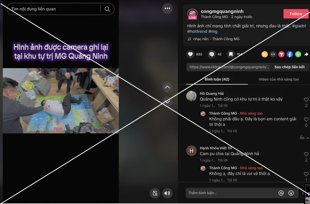 Đ.T.C đã sử dụng tài khoản Tiktok 'Thành Công MG' đăng tải 1 clip với nội dung nói là hình ảnh được camera ghi lại tại khu tự trị Quảng Ninh