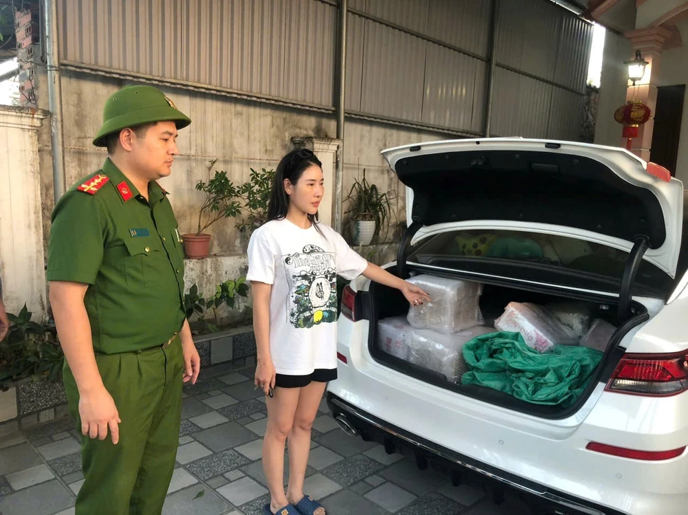 Phạm Thu Thảo cùng xe ô tô có rất nhiều thuốc bảo vệ thực vật giả đang chuẩn bị được đưa đi tiêu thụ. Ảnh: CAQN