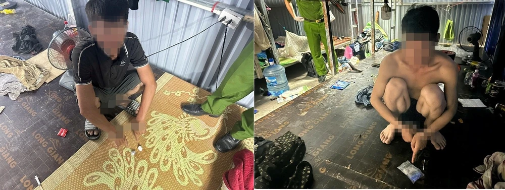 T.A.K và L.V.N trả ma túy do T.V.T đưa để thay làm tiền công cho công nhân. Ảnh: CAQN