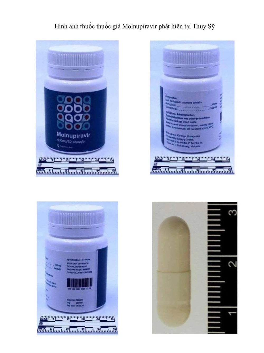 Hình ảnh thuốc giả Molnupiravir phát hiện tại Thụy Sĩ. Nguồn: Công văn của Cục Quản lý Dược. Ảnh: Công văn của Cục QLD.