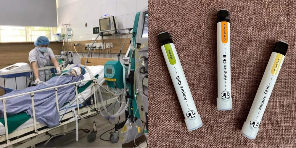 Hình ảnh bệnh nhân điều trị tại BV Bạch Mai và điếu thuốc bệnh nhân sử dụng.