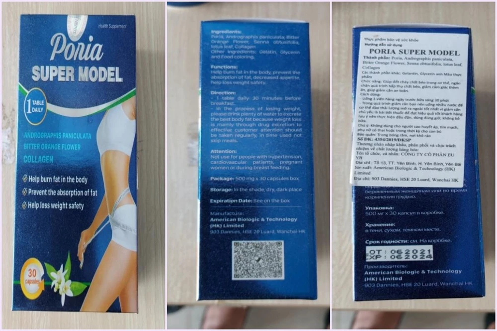 Hình ảnh sản phẩm Poria super model có chứa chất cấm Sibutramine.