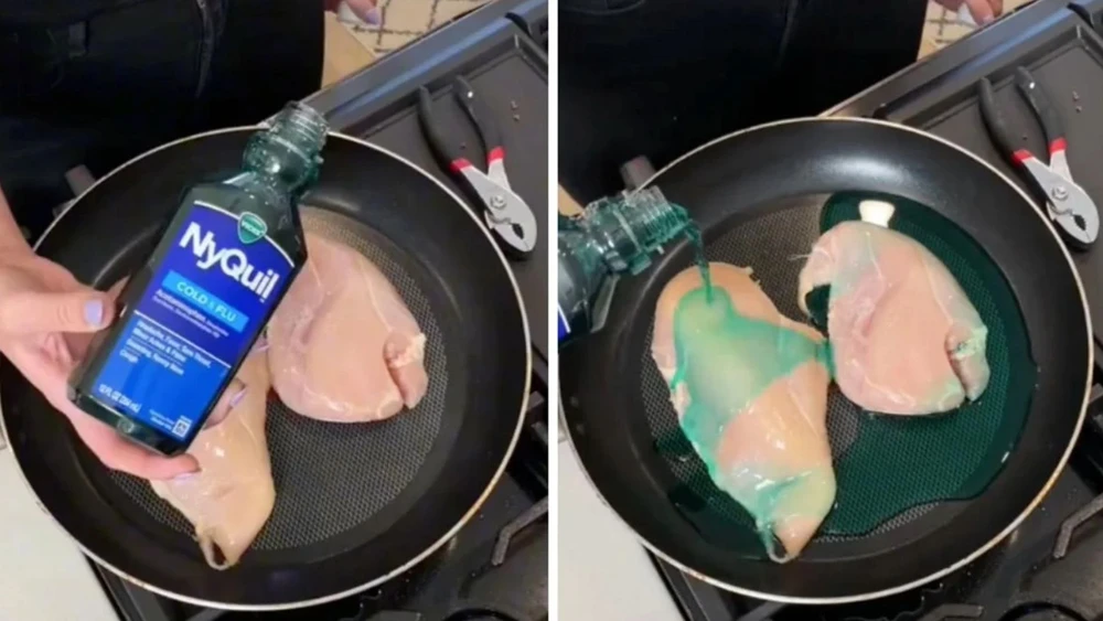 Việc nấu thịt gà với thuốc cảm vô cùng nguy hiểm cho sức khỏe. ẢNH: SCREENGRABS