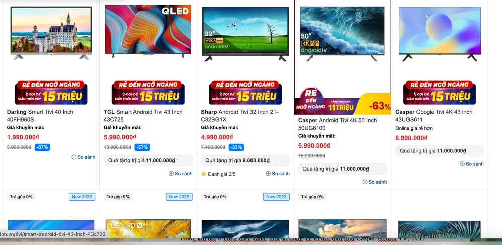 Nhiều mẫu Ti vi đang được giảm giá sâu. ẢNH: HẠ QUYÊN