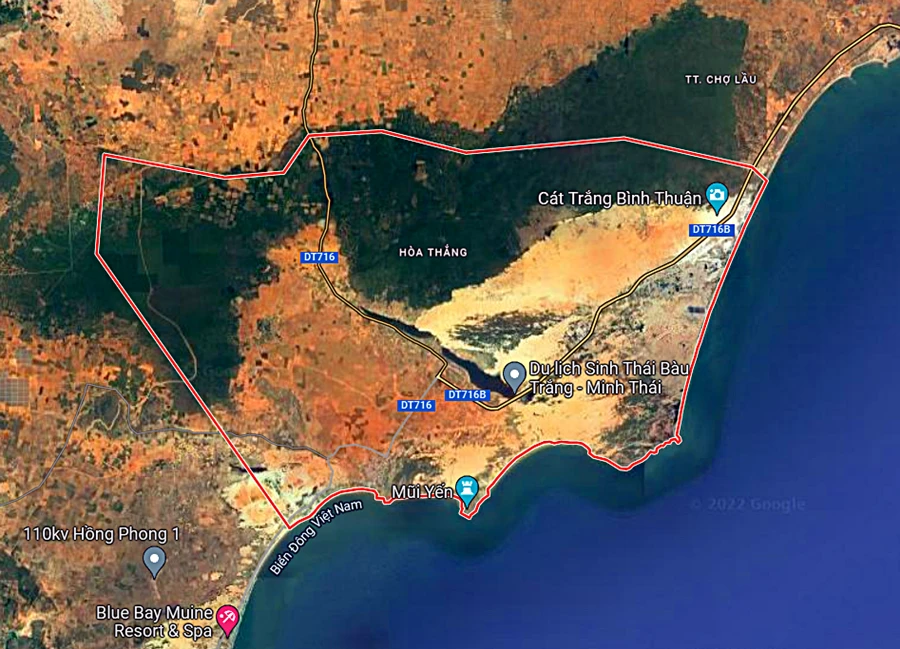 Địa giới hành chánh xã Hòa Thắng. Ảnh: GOOGLE MAP