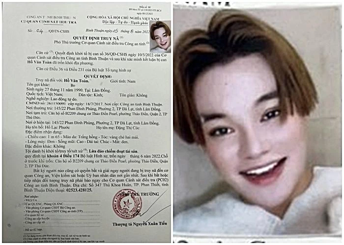 Quyết định truy nã ngày 15-8 của Công an Bình Thuận. Ảnh: PN