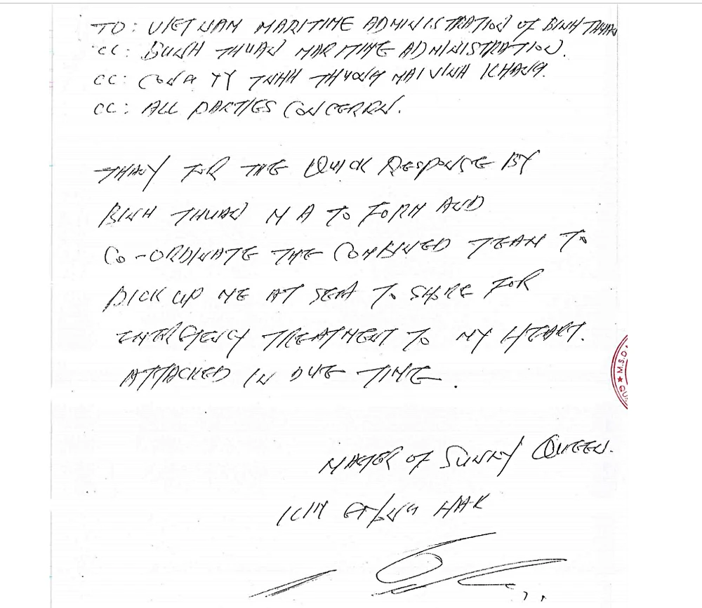 Thư cảm ơn của thuyền trưởng.