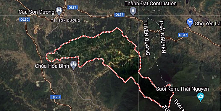 Địa giới hành chính xã Kháng Nhật. Ảnh GOOGLE MAP.