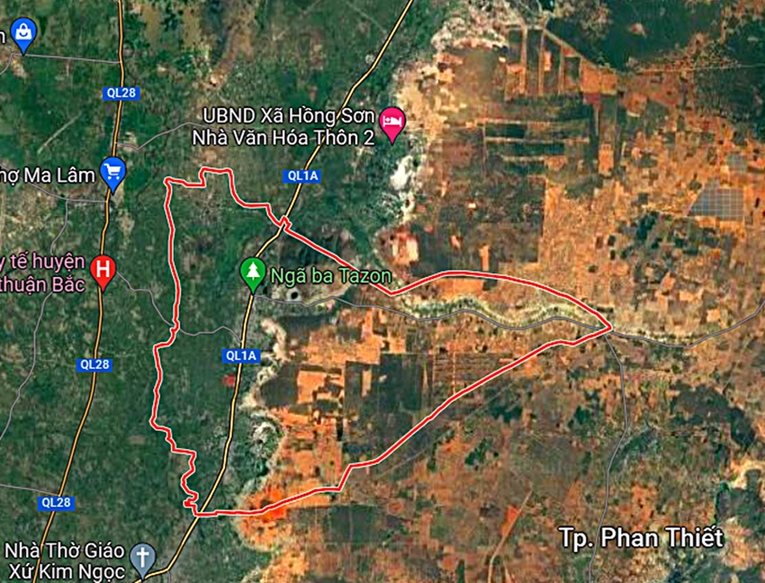 Địa giới hành chính xã Hàm Đức. Ảnh GOOGLE MAP.