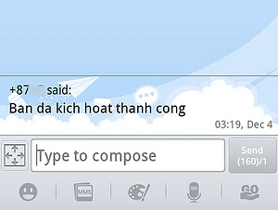Tương tự trường hợp chị Yến, một nạn nhân nhận cũng được tin "đã kích hoạt thành công" từ trên trời rơi xuống từ đầu số 87XX sau khi tải truyện Doremon. Ảnh: GSM Tương tự trường hợp chị Yến, một nạn nhân nhận cũng được tin "đã kích hoạt thành công" từ trên trời rơi xuống từ đầu số 87XX sau khi tải truyện Doremon. Ảnh: GSM