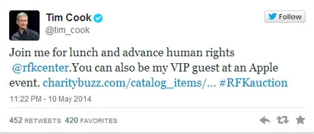 Trên trang Twitter của mình, Tim Cook đã cập nhật thêm quyền lợi cho người tham gia đấu giá.