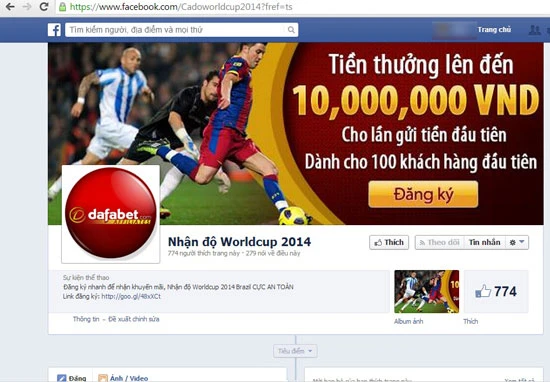 Web cá độ World Cup xuất hiện trên Facebook tiếng Việt ảnh 2