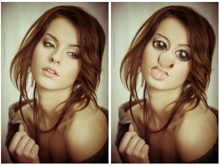 File ảnh gốc (trái) và file ảnh hài hước sau khi xử lý bằng Distortit